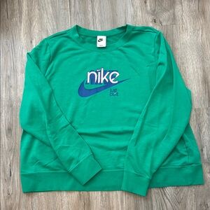 Nike Green Crewneck Sweatshirt with Blue Logo